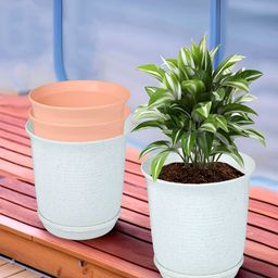 Kuber Industries Marble Sawera White & Peach 4 Pieces Planters With Tray-4