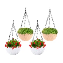 Kuber Industries Marble Euro Beige 4 Pieces Textured UV-Protected Hanging Planters-image-74
