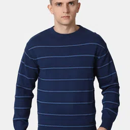 t-base Men Navy Blue Striped Cotton Pullover-image-46