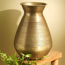 Pure Home and Living Brown Antique Finish Ribbed Aluminium Pot-picture-26