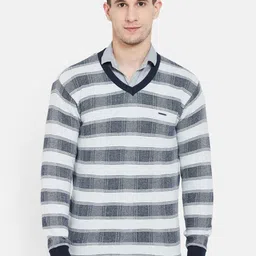 Duke Men Grey & White Checked Pullover-picture-13