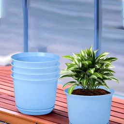 Kuber Industries Marble Sawera Blue 5 Pieces Textured Planters With Tray-14