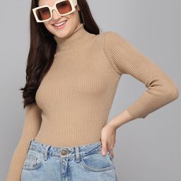 TANDUL Turtle Neck Long Sleeves Ribbed Woollen Pullover-image-74