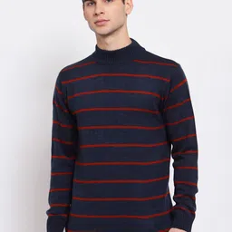 Style Quotient Men Navy Blue & Red Striped Pullover Sweater-20