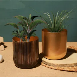 Homspurts Brown 2 Pieces Cylindrical Planters With Holders-picture-58