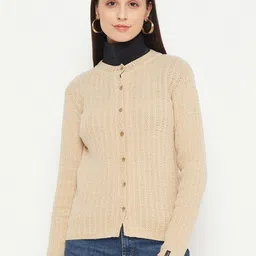 CREATIVE LINE Cable Knit Self Design Woollen Cardigan Sweaters-image-48