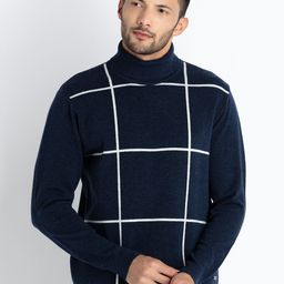 Status Quo Checked Turtle Neck Acrylic Pullover-picture-27