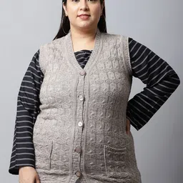 VANYA Plus Size Women Beige Cardigan Sweater-12