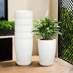 Kuber Industries White 6 Pieces Flower Planters With Plate-image-55