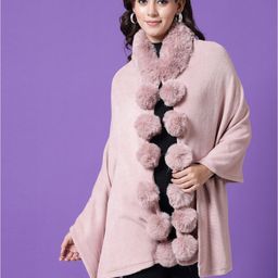 Mafadeny Pom Pom Detail Longline Poncho Sweater-image-77