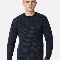 t-base Men Navy Blue Quirky Printed Cotton Pullover-picture-1
