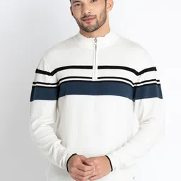 Status Quo Striped Henley Neck Cotton Pullover-picture-36