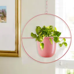 Homesake Pink Round Planter With Hanging Metal Pot Stand-0