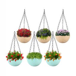 Kuber Industries Marble Euro Green & Beige 6 Pieces Hanging Planters-15