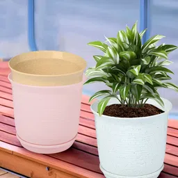 Kuber Industries Marble Sawera White & Pink 3 Pieces Textured Planters With Tray-41