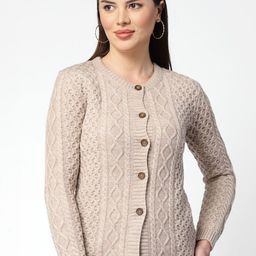 Kalt Cable Knit Self Design Acrylic Cardigan Sweater-image-68