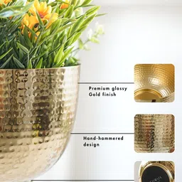 BEHOMA Gold Toned Textured Metal Bowl Planter-picture-17