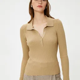 Koton Ribbed Polo Collar Long Sleeves Pullover-41