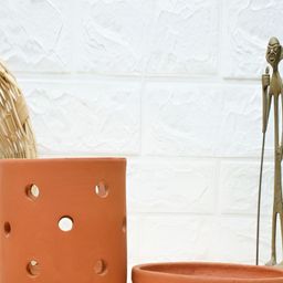 GOLD DUST Brown Orchid Terracotta Clay Planter-16