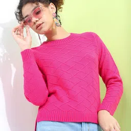 Tokyo Talkies Women Pink Solid Acrylic Sweater-picture-10