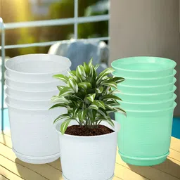 Kuber Industries Marble Sawera White & Green 12 Pieces Planters With Tray-picture-33