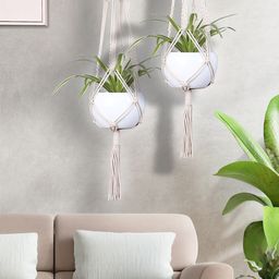 Homesake Set Of 2 Beige Macrame Plant Hangers Without Pot-2