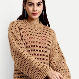 WINDROP SOLUTIONS Self Design Acrylic Crop Pullover Sweater-13