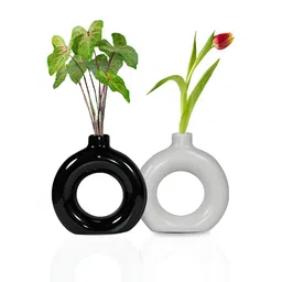 Crazy Sutra 2 Pieces Black & White Donut Shaped Ceramic Vases-34