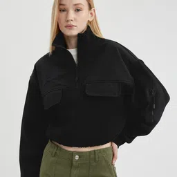 DeFacto Mock Collar Half Zipper Pullover Sweatshirt-3