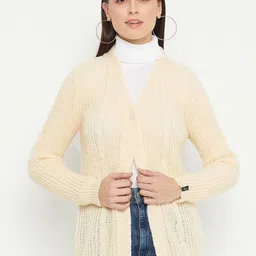 CREATIVE LINE Cable Knit Self Design Woollen Cardigan Sweaters-image-58