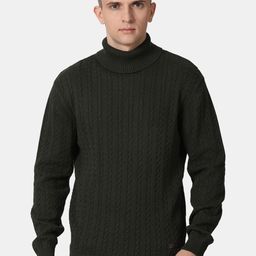 t-base Men Green Cable Knit Cotton Pullover-image-42