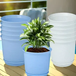 Kuber Industries Marble Sawera White & Blue 12 Pieces Textured Planters With Tray-17