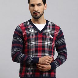 Monte Carlo Checked V-Neck Woollen Pullover-image-18