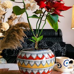 NIYARA White & Red Ethnic Printed Ceramic Planter-55