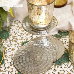 Pure Home and Living Silver Toned 4 Pieces Metal Line Hammered Round Coasters-image-78