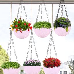 Kuber Industries Pink 6 Pieces Textured Hanging Planters-22