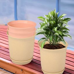 Kuber Industries Marble Sawera Beige & Peach 4 Pieces Textured Planters With Tray-35