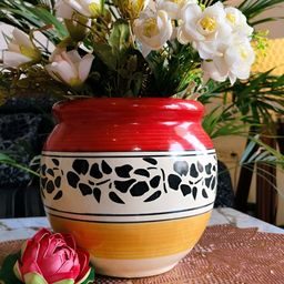 NIYARA Red & Yellow Mughal Printed Ceramic Planter-picture-36