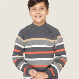 LASNAK Boys Grey & White Striped Cotton Pullover Sweater-picture-25