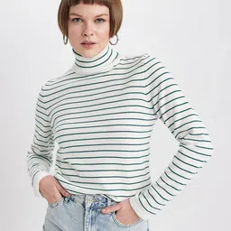 DeFacto Striped Turtle Neck Acrylic Pullover Sweater-50
