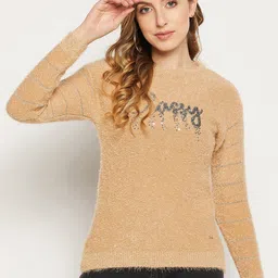 Duke Women Typography Acrylic Pullover with Embellished Detail-image-7