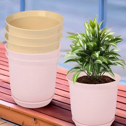 Kuber Industries Marble Sawera Beige & Pink 6 Pieces Textured Planters With Tray-0