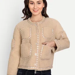 iki chic Women Beige & White Cable Knit Cardigan Sweater-image-61