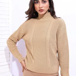 Tokyo Talkies Women Beige  Turtle Neck  Pullover-image-87