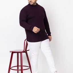 KVETOO Striped Acrylic Turtle Neck Pullover Plus Size Sweater-image-80