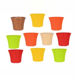 appeasy Yellow & Red 10 Pieces Textured Metal Planters-3