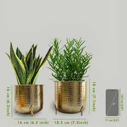 BEHOMA Gold Toned 2 Pieces Textured Metal Planters With Holders-21
