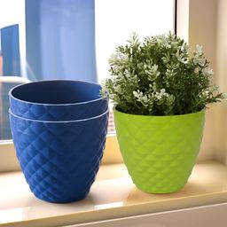 Kuber Industries Blue & Green 3 Pieces Textured Planters-16
