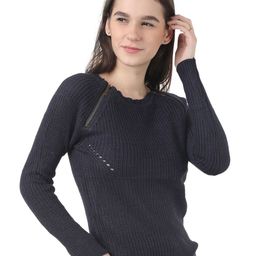 NoBarr Ribbed Round Neck Long Sleeves Zip Detail Pullover Sweater-image-92
