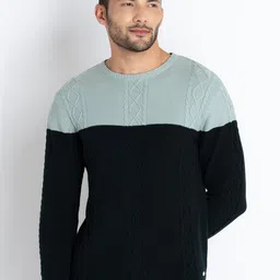 Status Quo Colourblocked Cotton Pullover Sweater-image-74